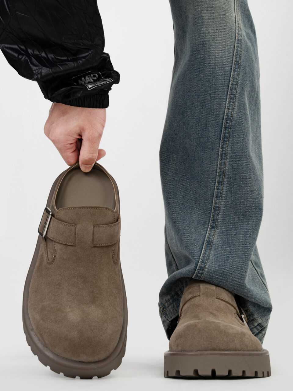 Buckled Suede Platform Mules